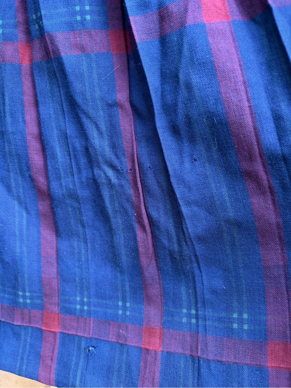 Yves Saint Laurent Navy and Red Plaid Midi Skirt with Gold Buttons - Picture 3 of 6